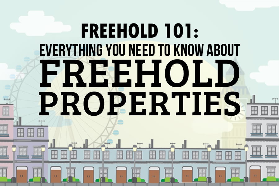 Illustration of London freehold property skyline with article title "Freehold 101: Everything you need to know about Freehold Properties"