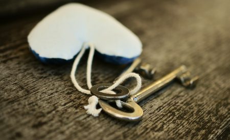 Keys to a newly bought leasehold property with a heart keyring