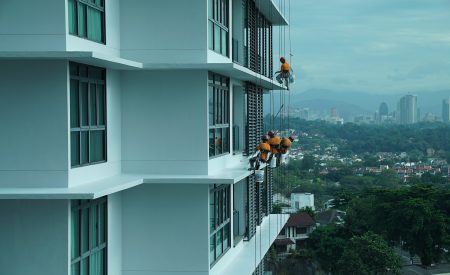 Building maintenance taking place on a block of flats