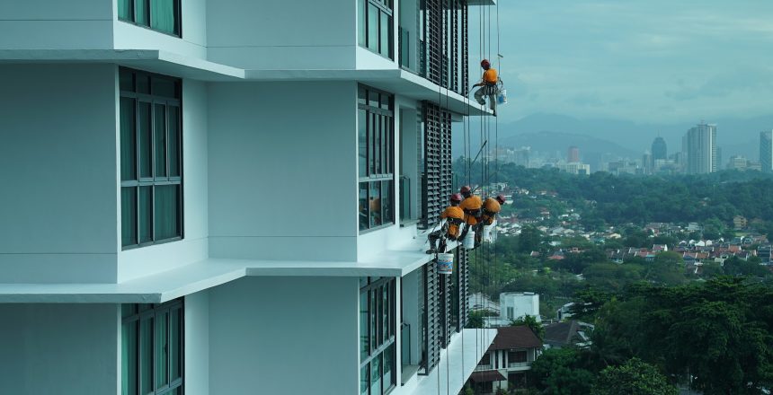 Building maintenance taking place on a block of flats