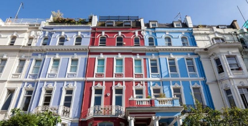 Row of colourful residential properties in the UK